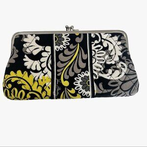 Vera Bradley Retired Baroque Black Yellow White Double Kiss Lock Wallet Clutch